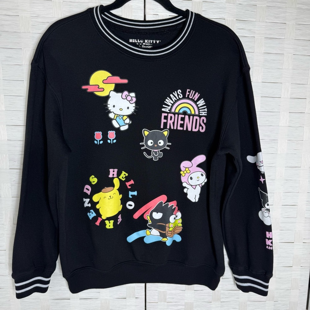 Sanrio Black Hello Kitty & Friends Graphic Sweatshirt w/White Trim Size Medium‎